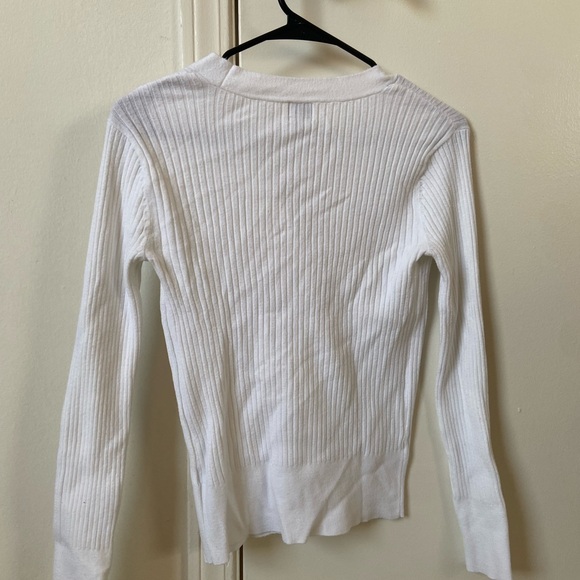 White Ribbed Button-Up Cardigan - Picture 2 of 4